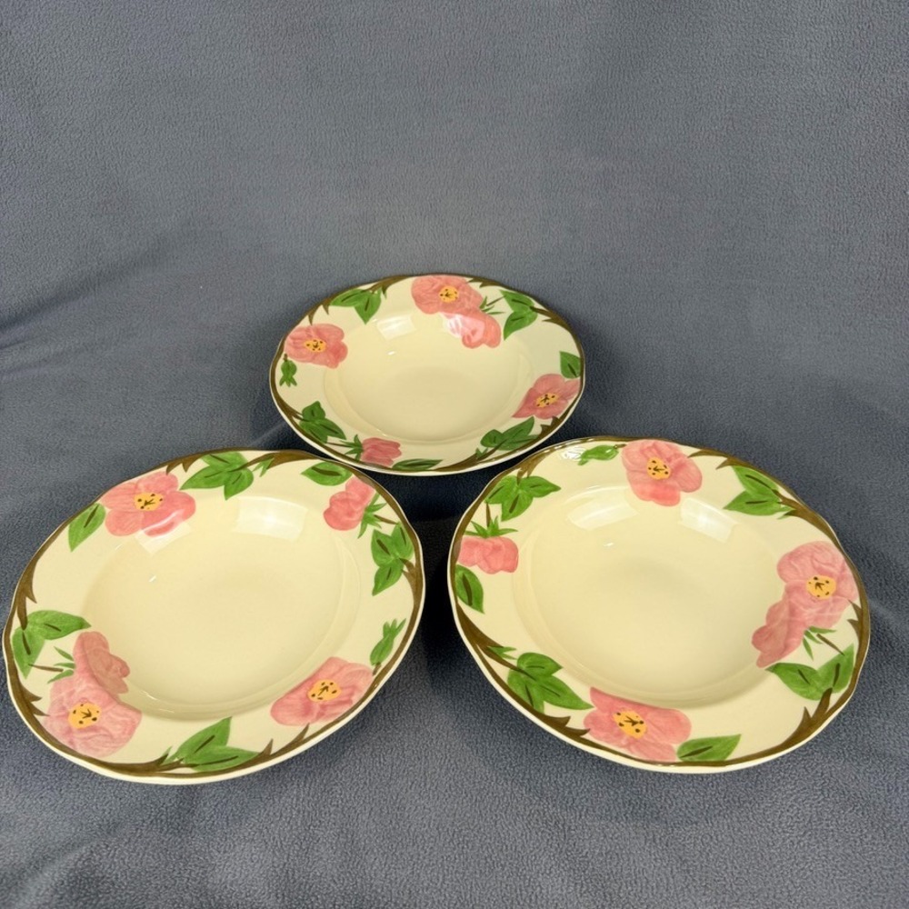 Franciscan Desert Rose Set of 3 Rimmed Soup Bowls 8.25" Pink Floral China